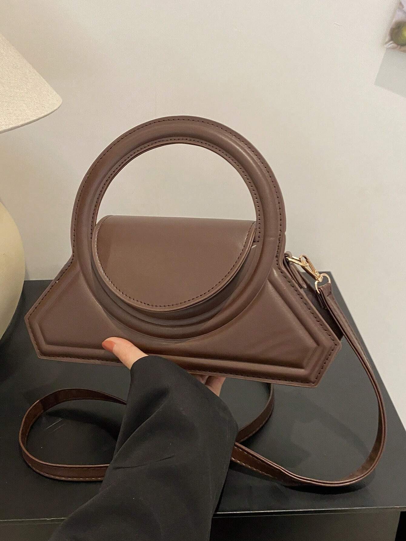 1 Fashionable Circular Hand - Held Shaped Bag, Solid Color Minimalist Crossbody Bag, Women's Shopping Handbag - Negative Apparel