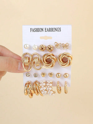 11pairs Butterfly & Faux Pearl Decor Earrings - Negative Apparel