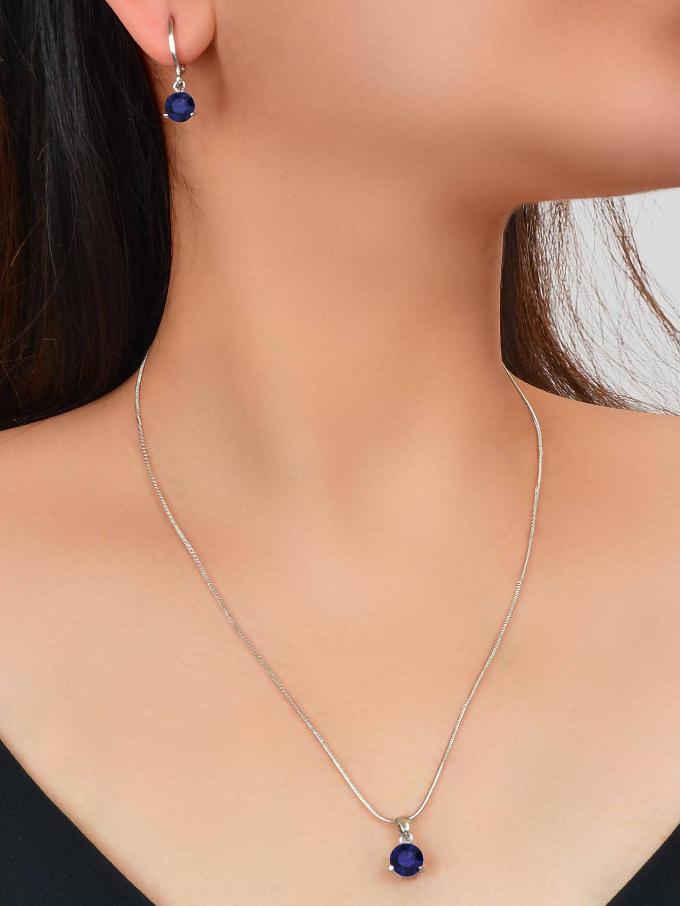 1pc Exquisite Cubic Zirconia Decor Round Pendant Necklace & 1pair Drop Earrings For Women For Party - Negative Apparel