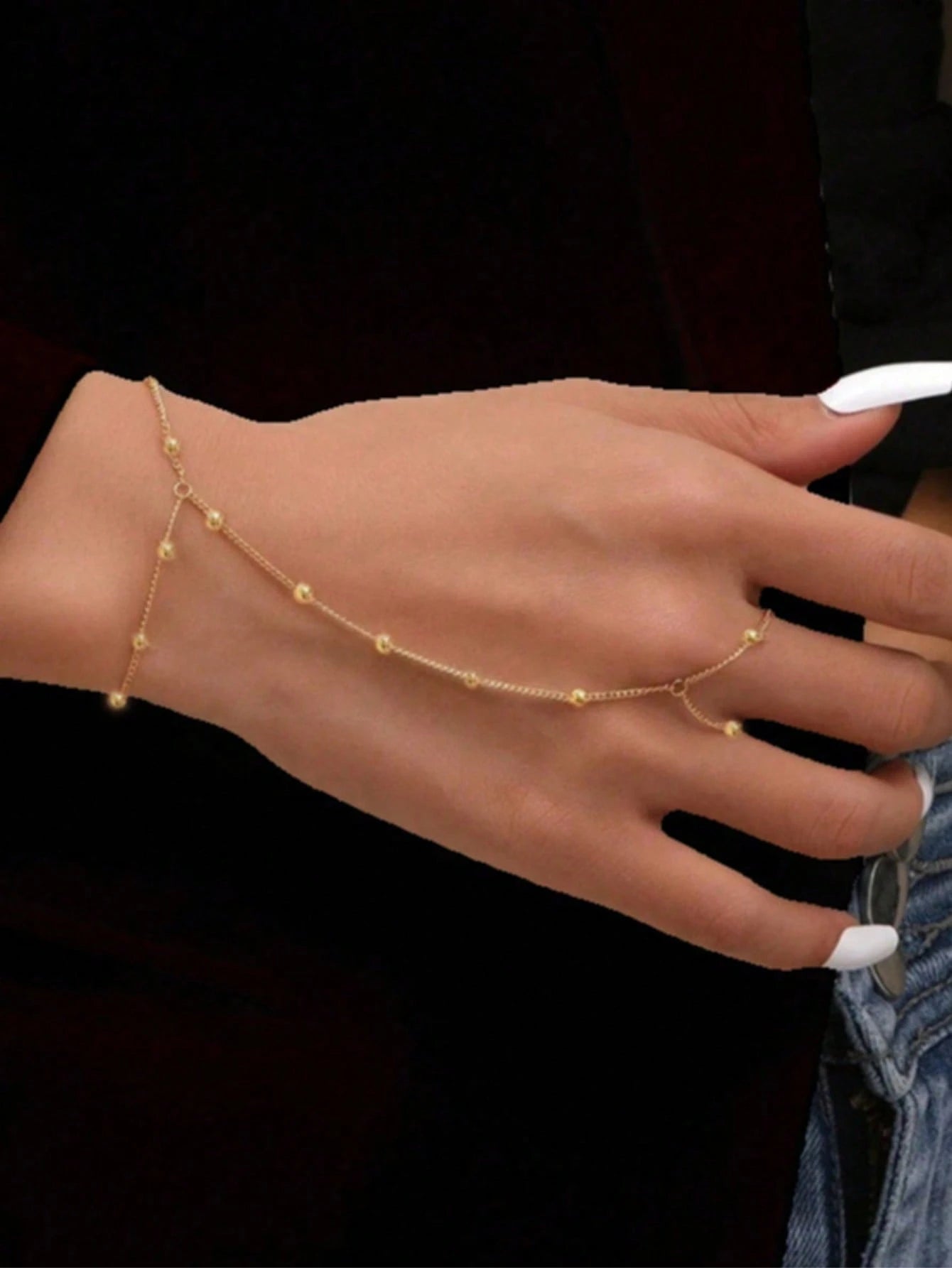 1pc Fashion Pearl Chain Finger Ring, Delicate Bracelet FD - Negative Apparel