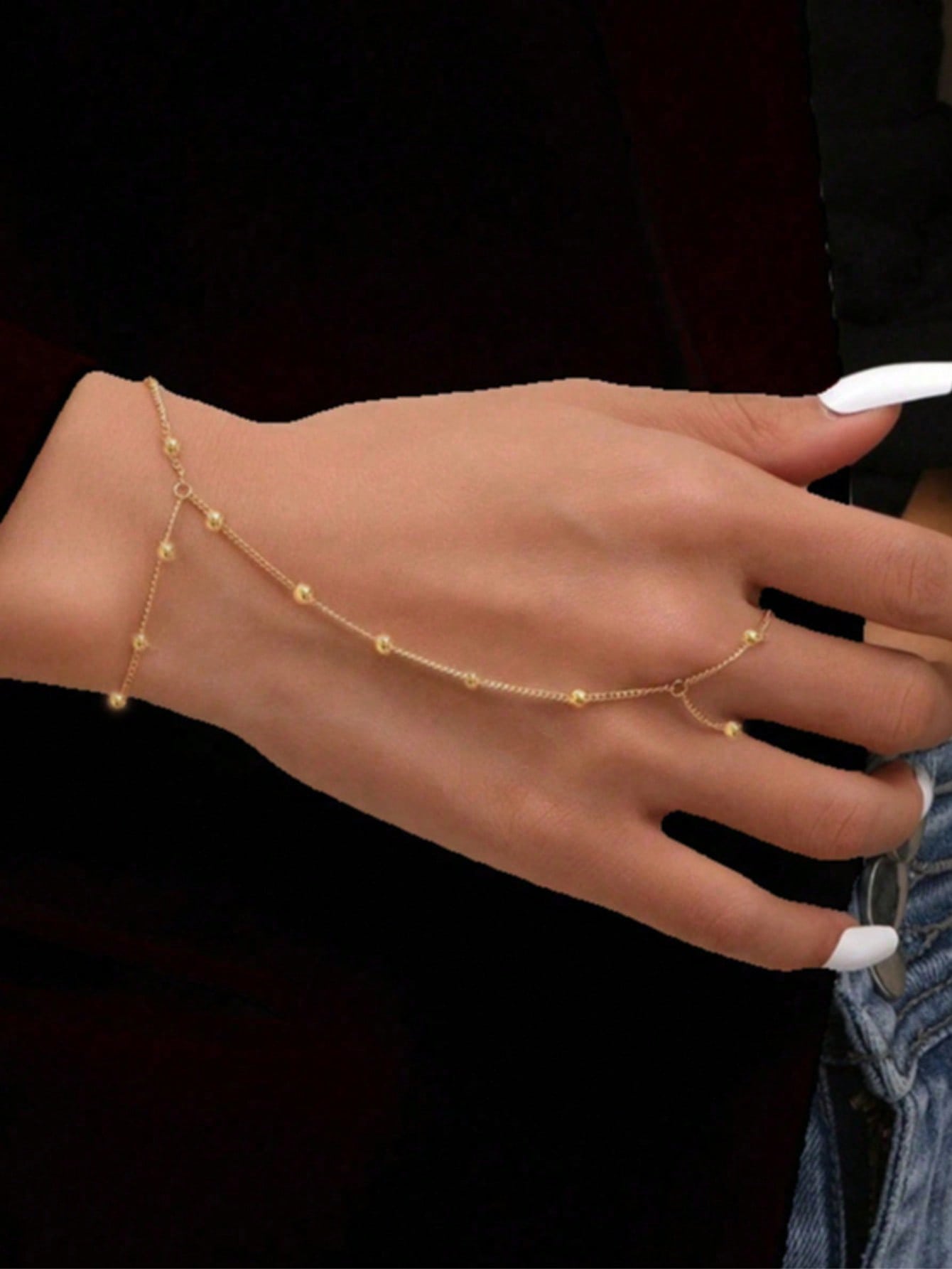 1pc Fashion Pearl Chain Finger Ring, Delicate Bracelet FD - Negative Apparel