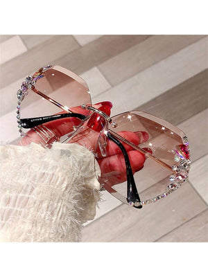 1pc Fashionable Rhinestone Sunglasses For Women, Slimming Effect, UV Protection, Daily Use - Negative Apparel