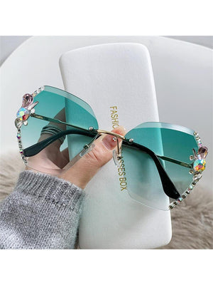 1pc Fashionable Rhinestone Sunglasses For Women, Slimming Effect, UV Protection, Daily Use - Negative Apparel