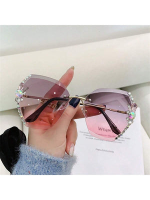 1pc Fashionable Rhinestone Sunglasses For Women, Slimming Effect, UV Protection, Daily Use - Negative Apparel