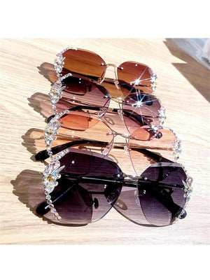 1pc Fashionable Rhinestone Sunglasses For Women, Slimming Effect, UV Protection, Daily Use - Negative Apparel