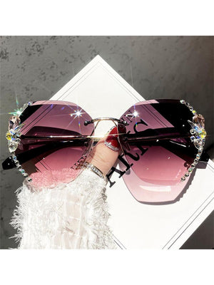 1pc Fashionable Rhinestone Sunglasses For Women, Slimming Effect, UV Protection, Daily Use - Negative Apparel