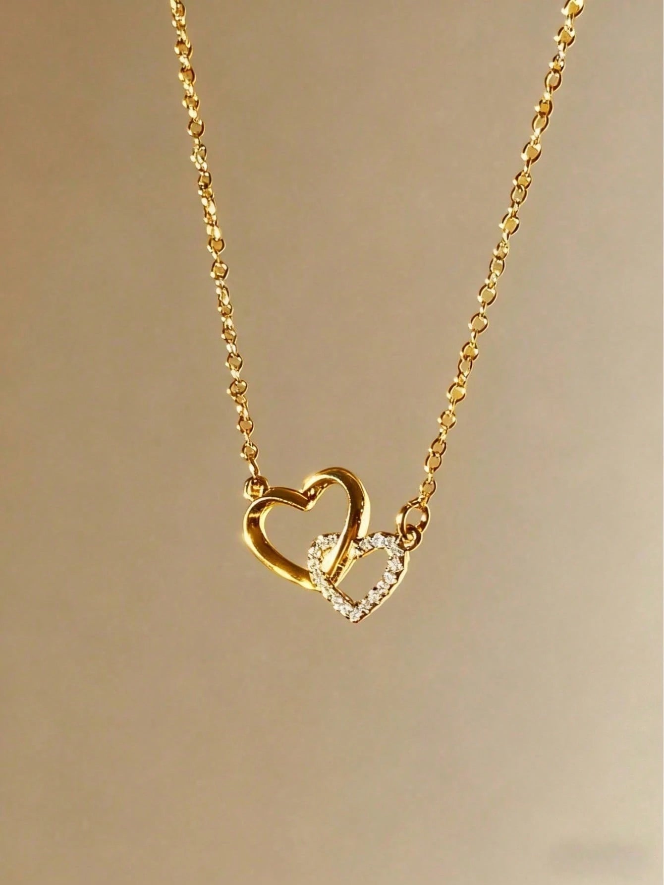 1pc Luxury Double Ring Heart Pendant Necklace FD - Negative Apparel