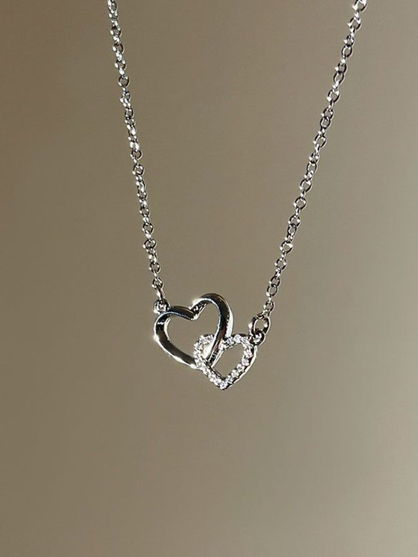 1pc Luxury Double Ring Heart Pendant Necklace FD - Negative Apparel