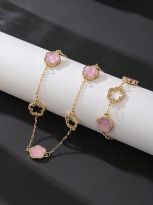 1pc Luxury Elegant Rhinestone Hollow Clover & Flower Charm Bracelet FD - Negative Apparel