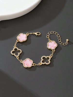 1pc Luxury Elegant Rhinestone Hollow Clover & Flower Charm Bracelet FD - Negative Apparel