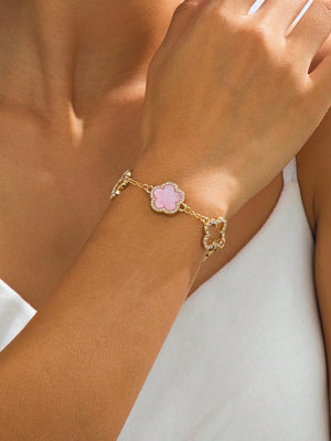 1pc Luxury Elegant Rhinestone Hollow Clover & Flower Charm Bracelet FD - Negative Apparel