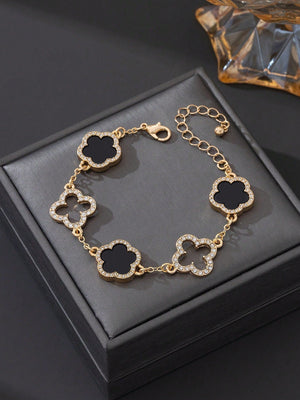 1pc Luxury Elegant Rhinestone Hollow Clover & Flower Charm Bracelet FD - Negative Apparel