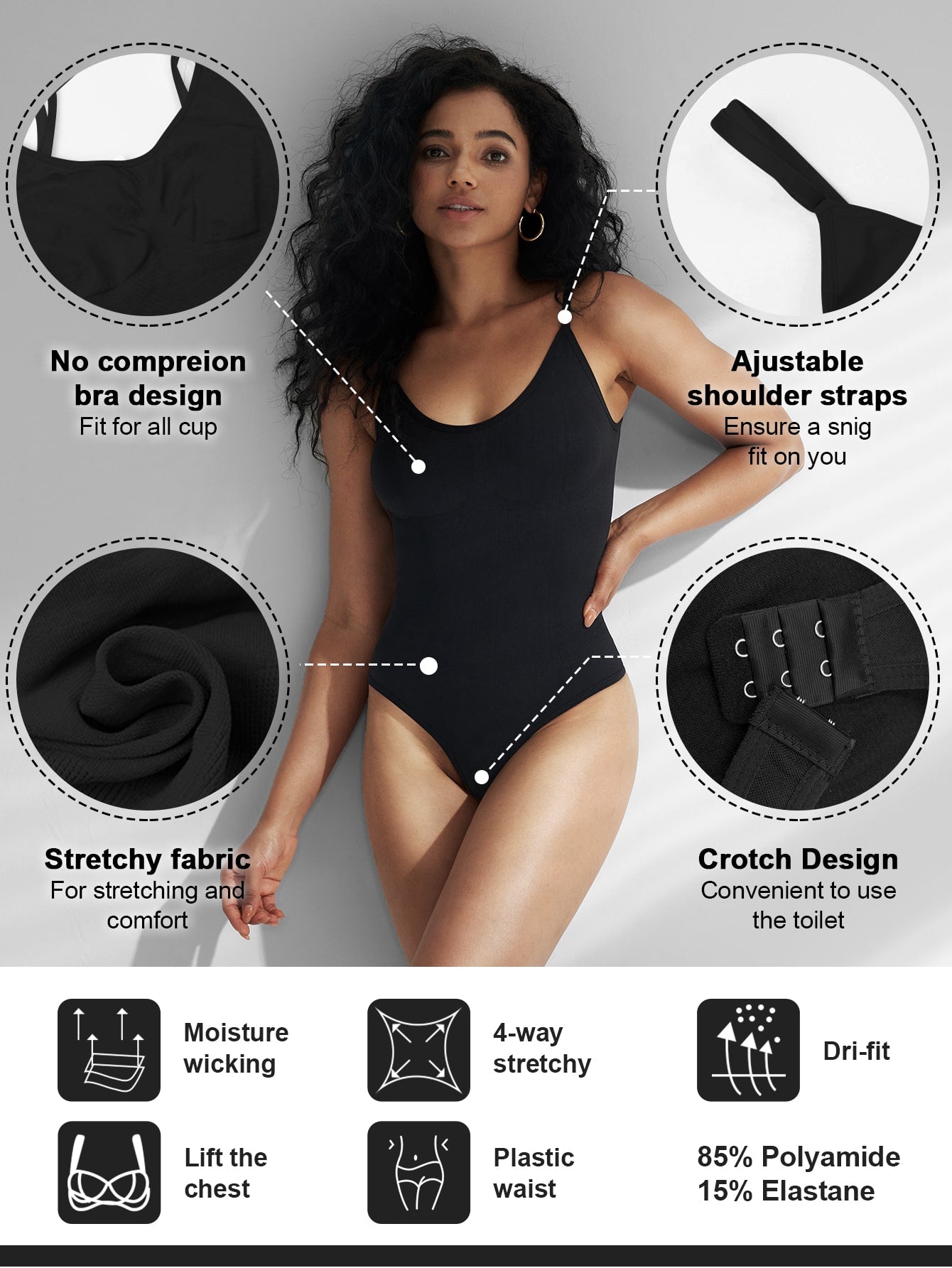 1pc Seamless Tummy Control Bodysuit Shapewear With Thong For Women - Negative Apparel