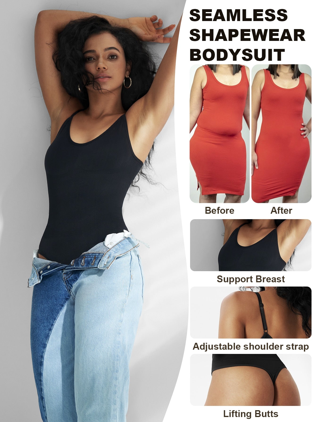 1pc Seamless Tummy Control Bodysuit Shapewear With Thong For Women - Negative Apparel