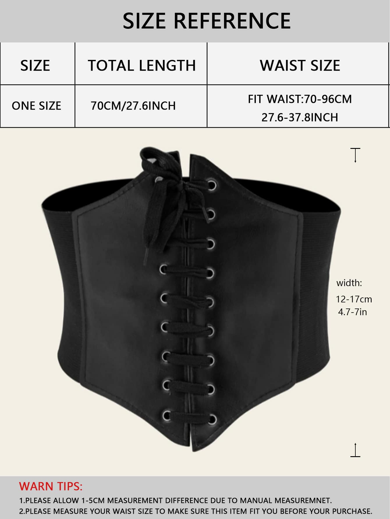 1pc Women Black Lace-up Corset Belt For Dress Decoration - Negative Apparel