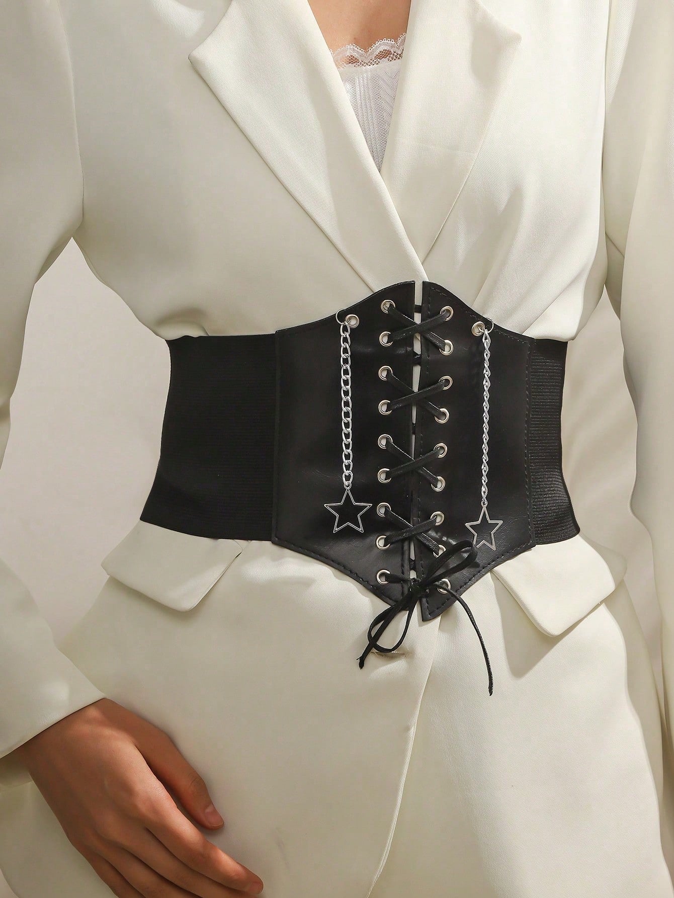 1pc Women Black Lace-up Corset Belt For Dress Decoration - Negative Apparel