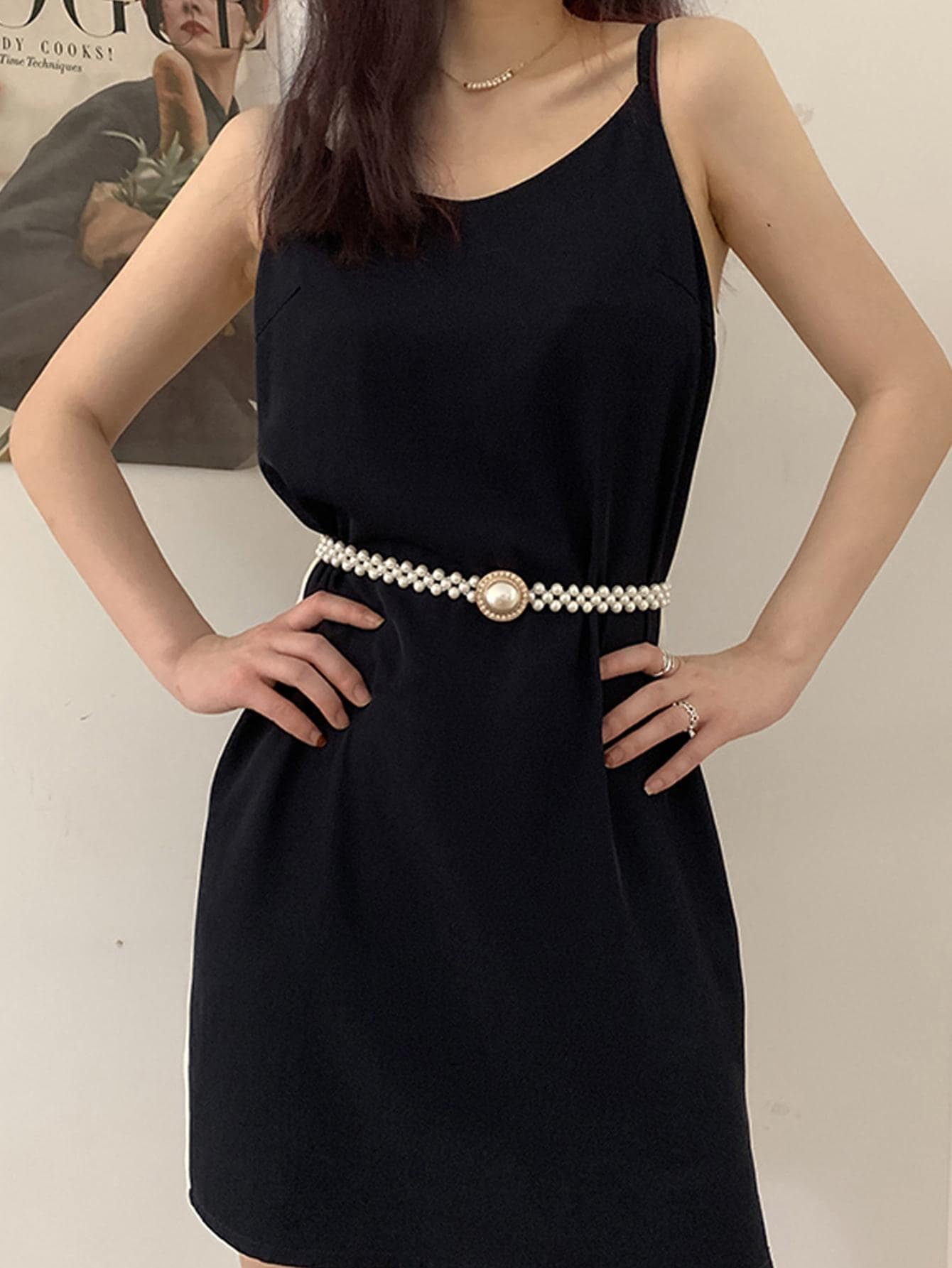 1pc Women Faux Pearl Decor Elegant Belt For Dress Decoration - Negative Apparel