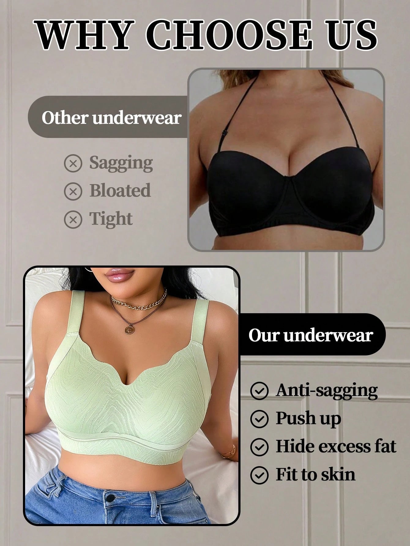1pc Women Plus Size Seamless Wireless Bra - Negative Apparel