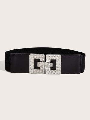 1pc Women's Fashionable Elastic Waistband Decorated Dress Belt With Square Shaped Buckle & Rhinestone Detail, Suitable For Daily And Party Use - Negative Apparel