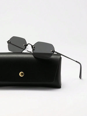 1pc Women's Geometric Pattern Copper Alloy Frameless Sunglasses, Fashionable And Sunshade, Suitable For Daily Clothing, Color Matching, Beach Vacation, Swimming Pool, Party, Casual Wear (With Glasses Box, Cleaning Cloth, Eyeglasses String) - Negative Apparel