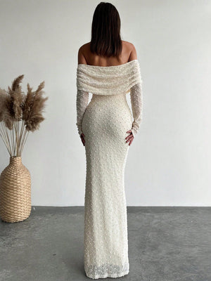 1pc Women's Off - Shoulder Long Sleeve Tight - Fitted Short Length Textured Fabric Dress, Romantic For Date Night & Vacation, Karaoke - Negative Apparel