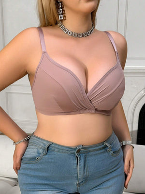 1pc Women's Plus Size Wire - Free, Padding - Free Bra With Elastic Waistband - Negative Apparel