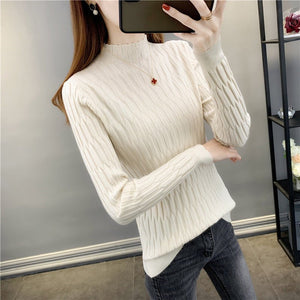 2022 autumn and winter semi - turtleneck pattern sweater women's inner with medium neck long - sleeved bottoming shirt top slim - fitting women's clothing wholesale - Negative Apparel