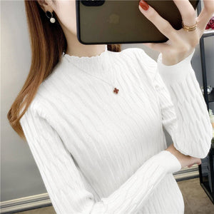 2022 autumn and winter semi - turtleneck pattern sweater women's inner with medium neck long - sleeved bottoming shirt top slim - fitting women's clothing wholesale - Negative Apparel