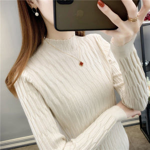 2022 autumn and winter semi - turtleneck pattern sweater women's inner with medium neck long - sleeved bottoming shirt top slim - fitting women's clothing wholesale - Negative Apparel