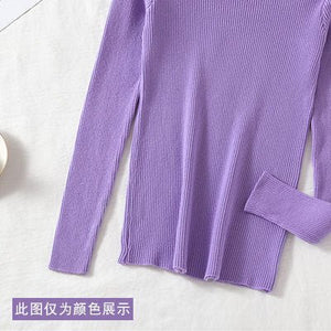 2022 autumn and winter semi - turtleneck pattern sweater women's inner with medium neck long - sleeved bottoming shirt top slim - fitting women's clothing wholesale - Negative Apparel
