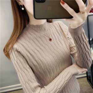 2022 autumn and winter semi - turtleneck pattern sweater women's inner with medium neck long - sleeved bottoming shirt top slim - fitting women's clothing wholesale - Negative Apparel
