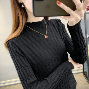 2022 autumn and winter semi - turtleneck pattern sweater women's inner with medium neck long - sleeved bottoming shirt top slim - fitting women's clothing wholesale - Negative Apparel