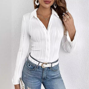 2025 autumn and winter new solid color slim fit versatile texture fashion ladies T-shirt shirt tops women - Negative Apparel