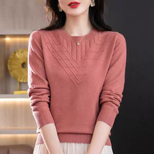 2025 autumn new long - sleeved sweater crew - neck knitted bottoming shirt middle - aged women's foreign - style shirt fashionable versatile top - Negative Apparel