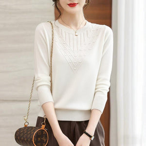 2025 autumn new long - sleeved sweater crew - neck knitted bottoming shirt middle - aged women's foreign - style shirt fashionable versatile top - Negative Apparel