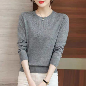 2025 autumn new long - sleeved sweater crew - neck knitted bottoming shirt middle - aged women's foreign - style shirt fashionable versatile top - Negative Apparel