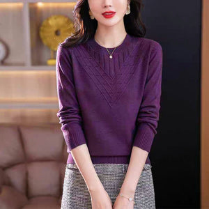 2025 autumn new long - sleeved sweater crew - neck knitted bottoming shirt middle - aged women's foreign - style shirt fashionable versatile top - Negative Apparel