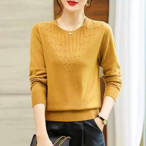 2025 autumn new long - sleeved sweater crew - neck knitted bottoming shirt middle - aged women's foreign - style shirt fashionable versatile top - Negative Apparel