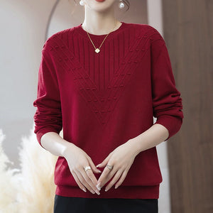 2025 autumn new long - sleeved sweater crew - neck knitted bottoming shirt middle - aged women's foreign - style shirt fashionable versatile top - Negative Apparel
