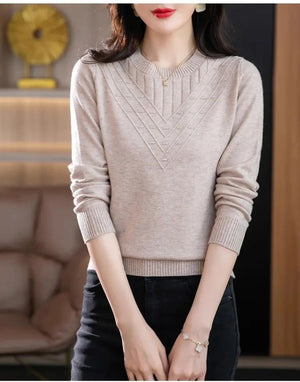 2025 autumn new long - sleeved sweater crew - neck knitted bottoming shirt middle - aged women's foreign - style shirt fashionable versatile top - Negative Apparel