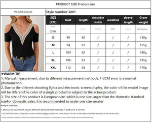 2025 elegant lace V - neck applique sleeves hollow short sleeves loose solid color T-shirt slim top - Negative Apparel