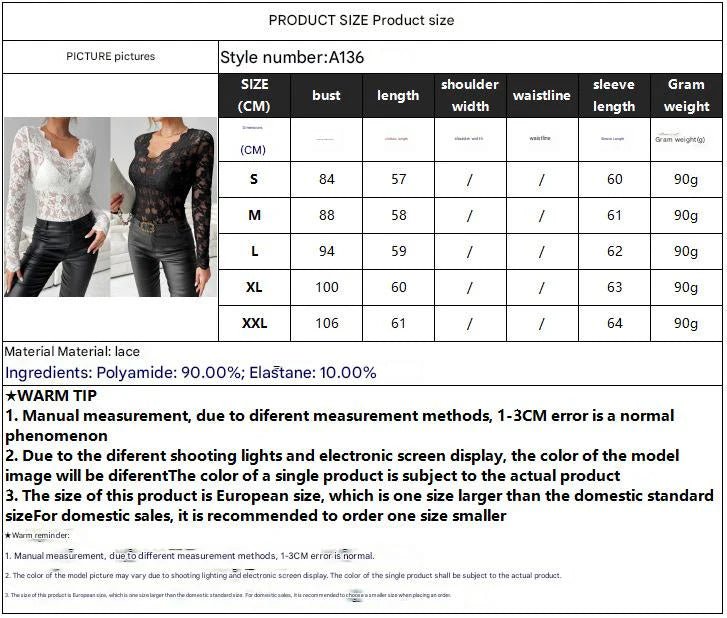 2025 elegant V - neck scalloped collar edge single - layer solid color lace long - sleeved T-shirt slim - fitting and thin top women - Negative Apparel