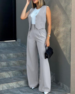 2025 European suit vest vest wide - leg pants casual suit - Negative Apparel