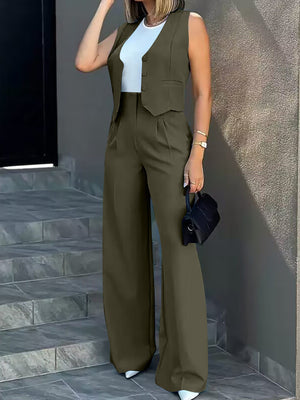 2025 European suit vest vest wide - leg pants casual suit - Negative Apparel