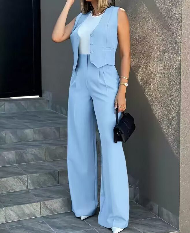 2025 European suit vest vest wide - leg pants casual suit - Negative Apparel