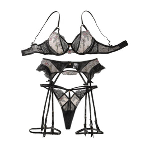 2025 heavy craftsmanship lotus embroidery steel ring gathering body sculpting adjustment sexy underwear split set - Negative Apparel