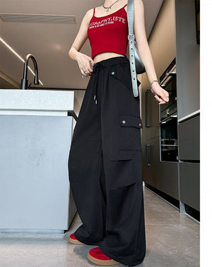 2025 new American slim paratrooper straight pants high waist wide leg sports pants - Negative Apparel