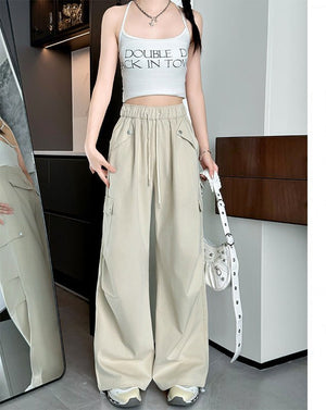 2025 new American slim paratrooper straight pants high waist wide leg sports pants - Negative Apparel