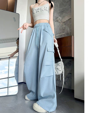 2025 new American slim paratrooper straight pants high waist wide leg sports pants - Negative Apparel
