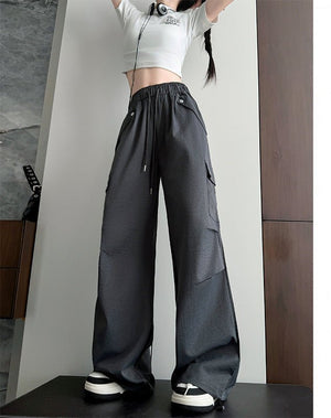 2025 new American slim paratrooper straight pants high waist wide leg sports pants - Negative Apparel